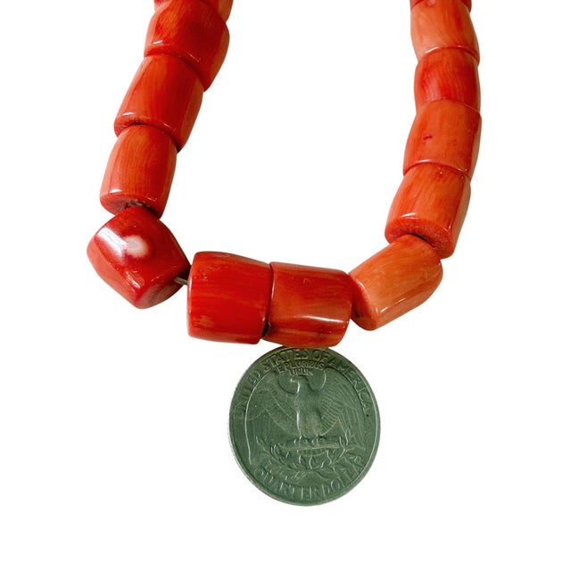 1980s Vintage Chunky Natural Nepalese Angel Skin Coral Strand 30 Beads For Sale - Image 5 of 6