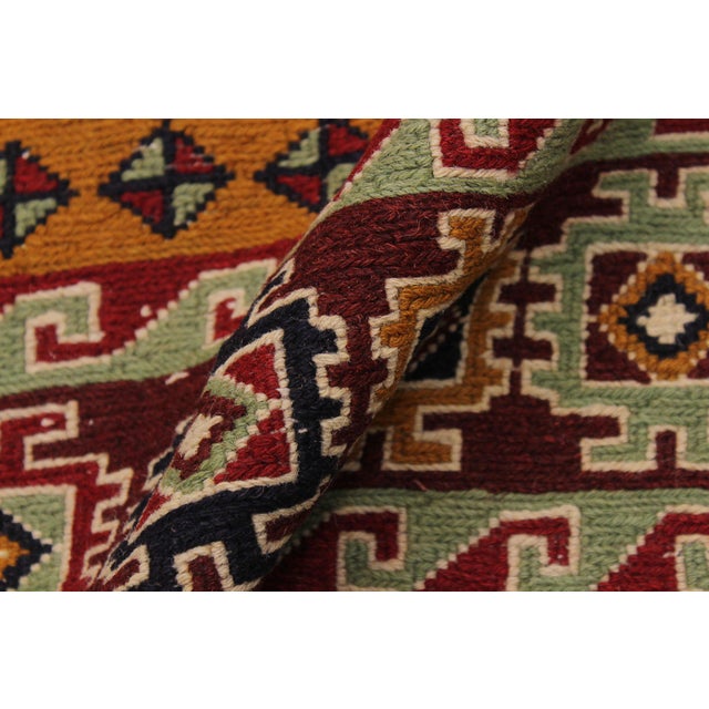 Textile Vintage Soumak Red/Green Wool Rug - 5'0'' X 7'2'' For Sale - Image 7 of 10