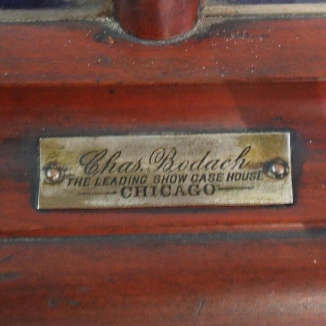 Rustic Lg Antique Chas Bodach Country Store Walnut & Glass Coiunter Top Display C1900 For Sale - Image 3 of 18