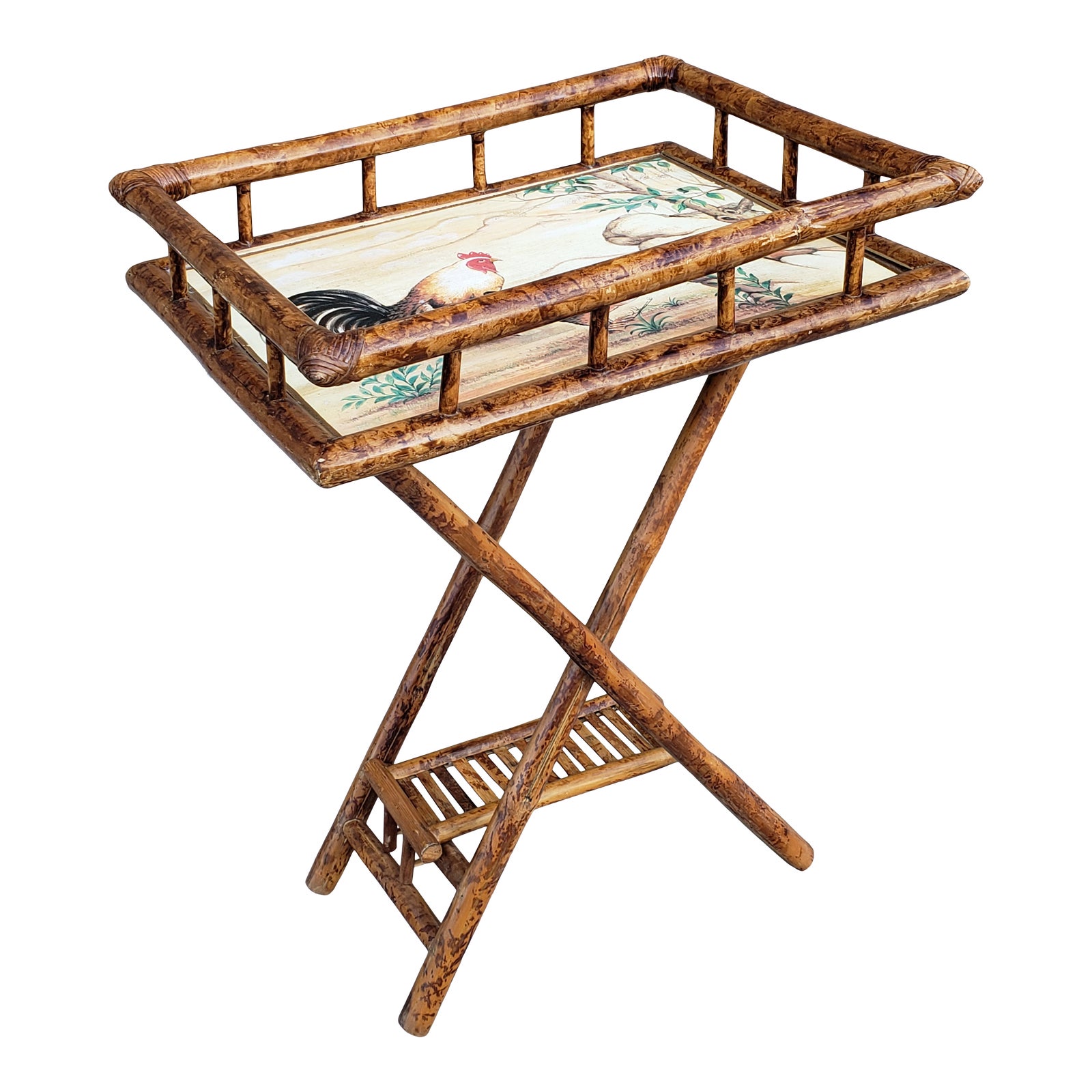 Vintage Bamboo Tortoise Shell Butler Tray Table on Stand Chairish