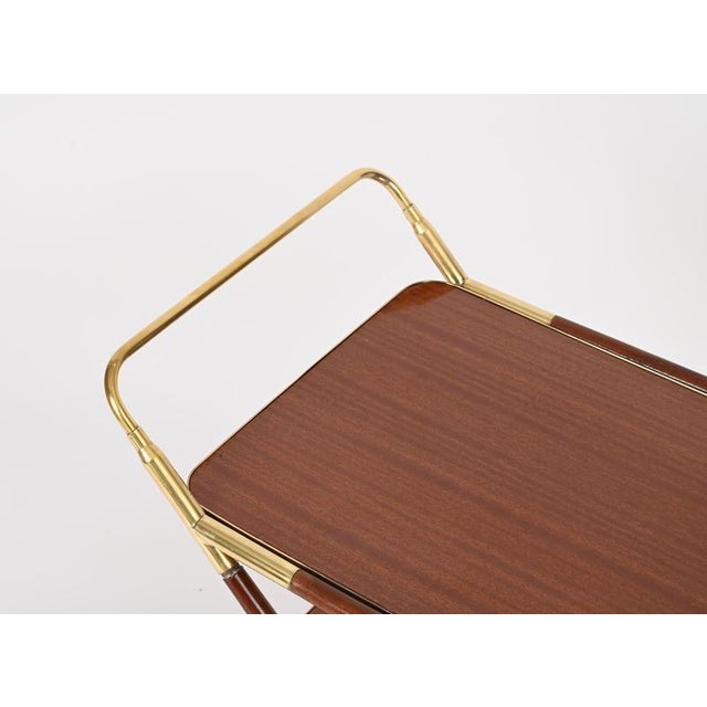 Cesare Lacca Mid-Century Brass and Wood Bar Cart by Cesare Lacca, Italy, 1950s For Sale - Image 4 of 16