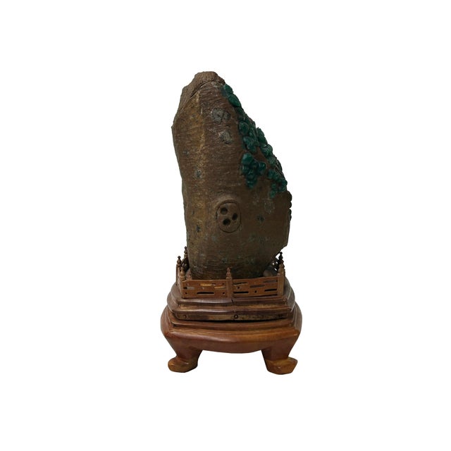 Stone Vintage Naturalistic Scholars Rock Sculpture Dark Green Stone Cicada Accent For Sale - Image 7 of 15