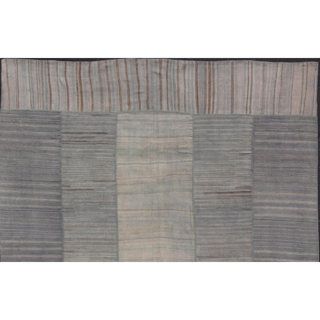 Mid 20th Century Vintage Turkish Kilim Rug With Striped Patterns in Muted Tones 13'2 X 16'0 For Sale - Image 5 of 14