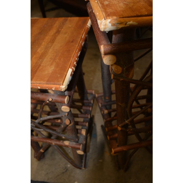 1980s Pair Adirondack Style Hand Crafted Twig Log Wood Plant Stands or End Tables For Sale - Image 11 of 17