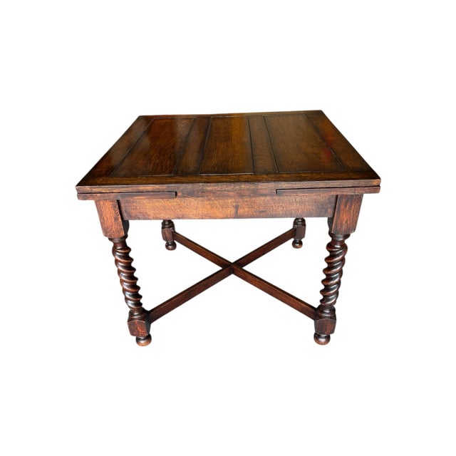American 1930s Solid Oak Quarter Sawn Draw Leaf Barley Twist Dining Table For Sale - Image 3 of 12