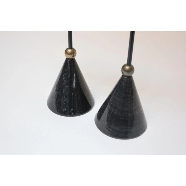 Memphis Postmodern Style Green and Black Marble Candleholders - Set of Two For Sale - Image 12 of 13