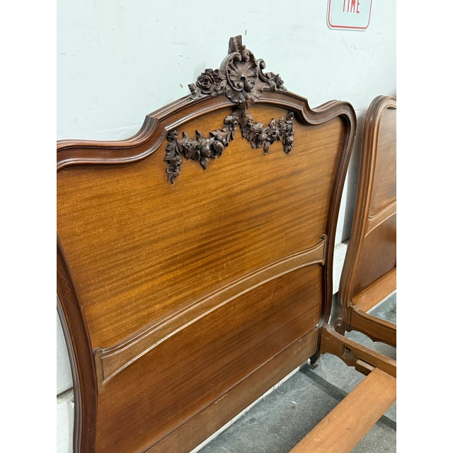 Brown Twin Size Louis XV Style Carved Wood Bed Frame, Antique For Sale - Image 8 of 12