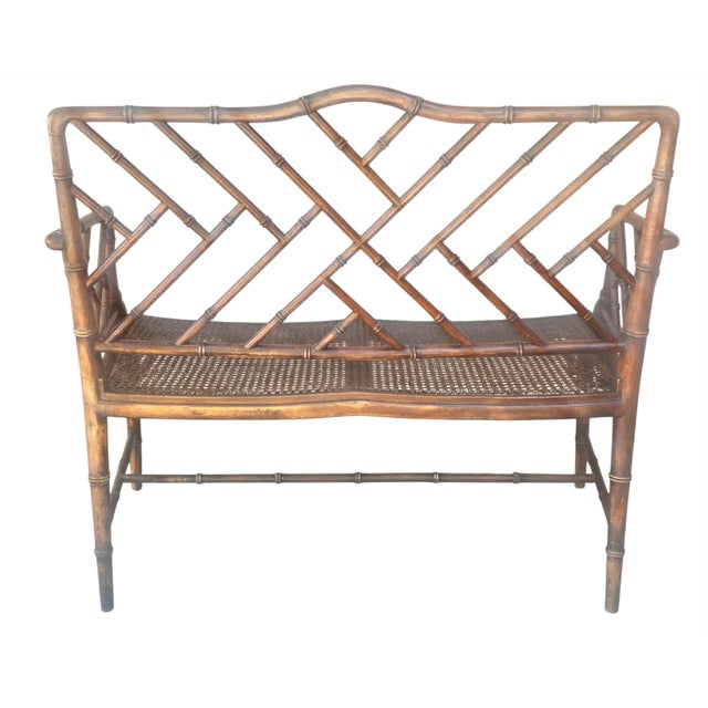 Mid 20th Century Mid 20th Century Chinese Chippendale Faux Bamboo Bench For Sale - Image 5 of 8