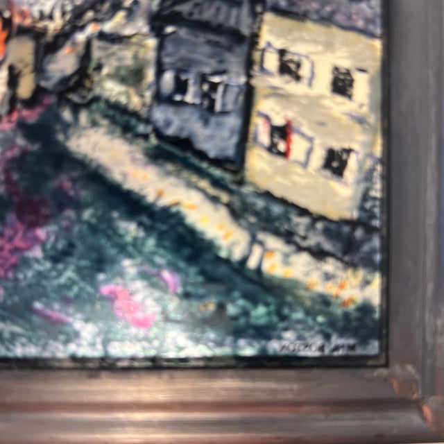 1960s Window Panel Stained Glass by Boston Glass Masters Marc Shagall Wedding Couple Riding White Rooster, Framed For Sale In Washington DC - Image 6 of 9