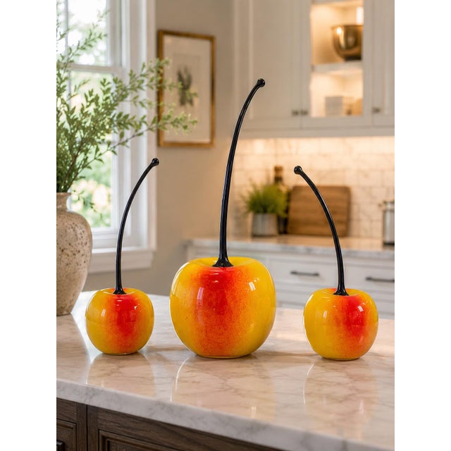 Oversized Art Glass Cherry Trio / Laguna Beach Gallery Purchase / Hand Blown Studio Glass For Sale - Image 4 of 11