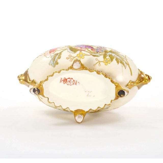 Ceramic Hand Painted & Gilt Decorated Floral / Foliate Design German Centerpiece For Sale - Image 7 of 10