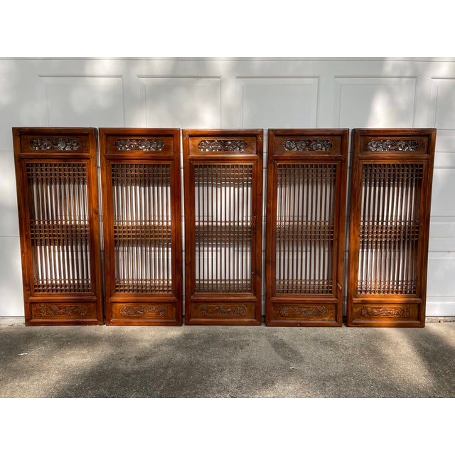 Wood Mid 19th Century Chinese Antique Carved Panel Wall Hanging Set of 5 For Sale - Image 7 of 7