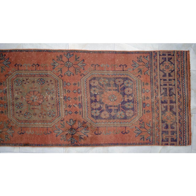 Textile 1970s Distressed Oushak Runner Rug Muddy Waters Color Hallway For Sale - Image 7 of 10