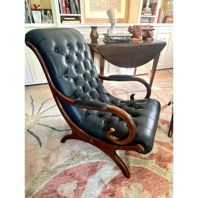 Pair of English Regency Lolling Chairs in Tufted Gray Leather For Sale - Image 10 of 12