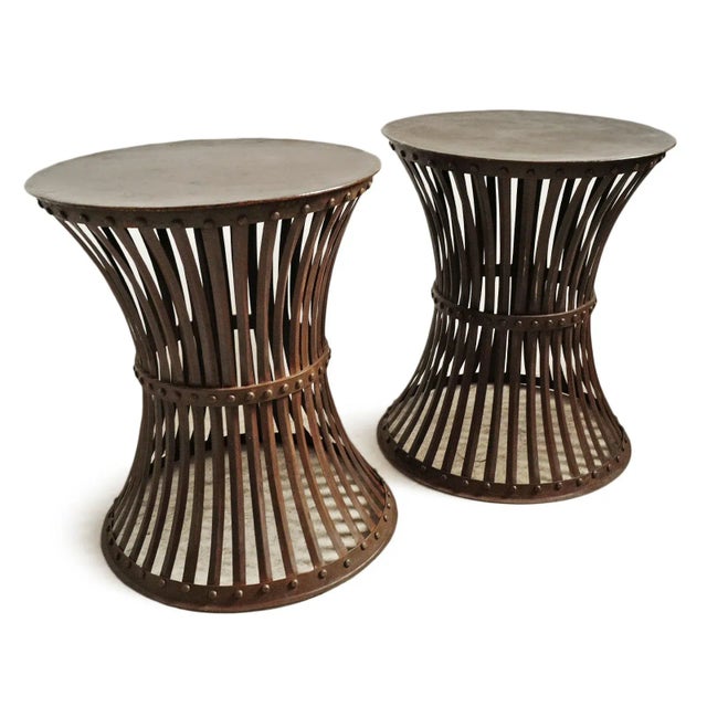 Vintage Industrial Farmhouse Iron Rivet Band Side Table For Sale In Los Angeles - Image 6 of 9