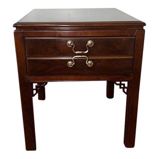 1990s Drexel Flame Mahogany Banded Chippendale Side Table For Sale