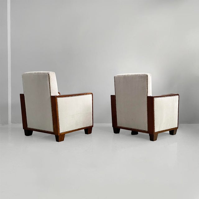 Italian Art Deco Lounge Chairs in Wood and Grey Velvet, 1930s, Set of 2 For Sale - Image 4 of 13