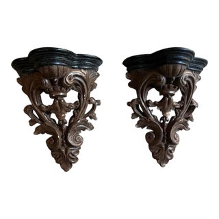 1970s Pair of Brown and Black Wooden Wall Sconces/Bracket For Sale