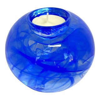 1990s Blue Moon Art Glass Tea Light Candle Holder by Kosta Boda, Sweden For Sale