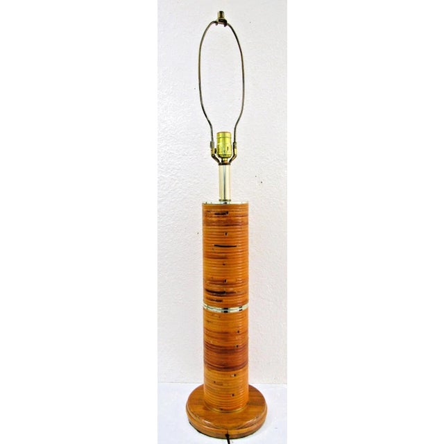 Wood Vintage Pencil Reed and Brass Table Lamp in the Style of Gabriella Crespi, 1960s For Sale - Image 7 of 12