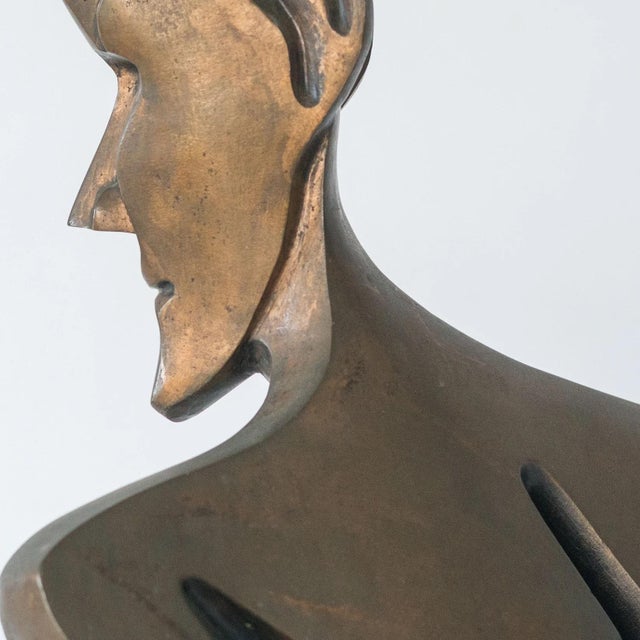 Modernist Bronze & Marble Bust by Fabregat, 1980s For Sale - Image 4 of 11