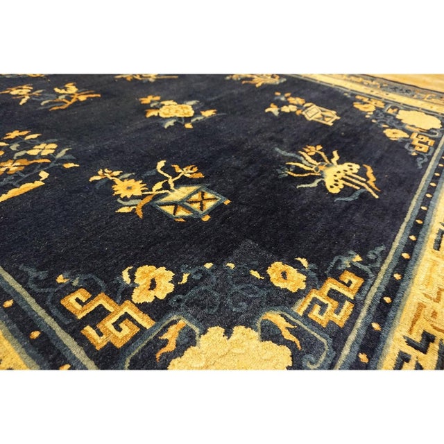 Blue Chinese Antique 1880s Rectangle Room Size Wool Knotted Peking Rug For Sale - Image 4 of 11