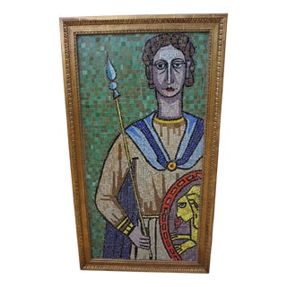 Large Framed Ceramic Mosaic Artwork of Roman Warrior, 1960s For Sale