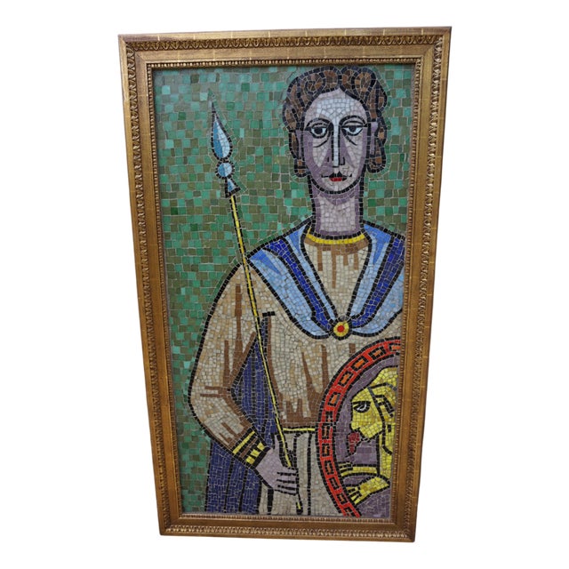 Large Framed Ceramic Mosaic Artwork of Roman Warrior, 1960s For Sale