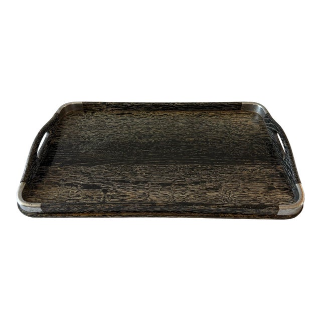 Vintage Mid Century Black Wood Tray by Nasco For Sale