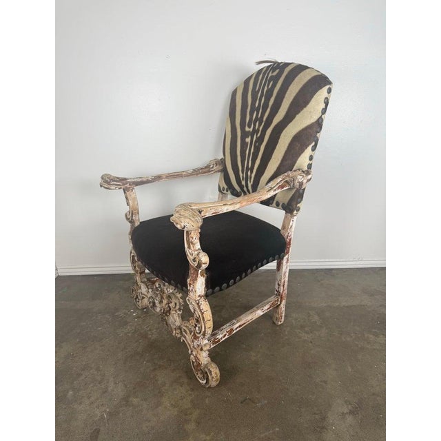 Baroque 19th Century Italian Armchair With Zebra Upholstery For Sale - Image 3 of 9
