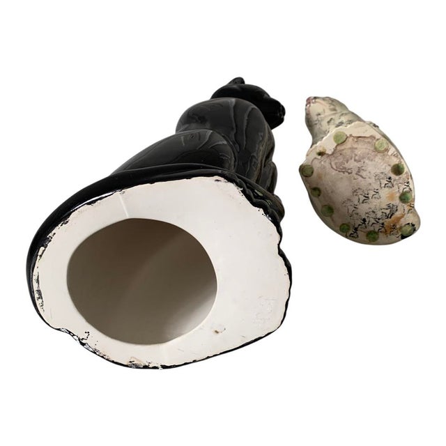 Black Vintage Haeger Cats, Art Deco Mid Century Modern, Tall Seated Black and White Cat Ceramic Statuettes Figures - Set of 2 For Sale - Image 8 of 13