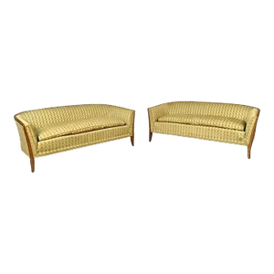 Pair Curved Mid-Century Modern Sofas / Settees, Loveseats John Stuart for Irwin