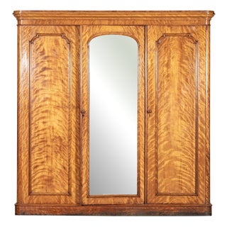 Large English Satin Birch Compactum Wardrobe, 1880s, Set of 5 For Sale