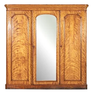 Large English Satin Birch Compactum Wardrobe, 1880s, Set of 5