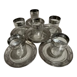 Antique Sterling Silver Plates & Glasses Set for 6- 12 Pieces