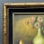 Vintage oil on canvas still life painting by A. Hicks. The subject is a green vase of multi colored flowers with a pear,...