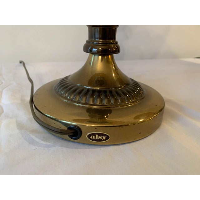 Gold Vintage Alsy Hollywood Regency Cut Glass & Antiqued Brass Finish Table Candlestick Lamps With Pleated Shade and Solid Ball Finals - a Pair For Sale - Image 8 of 13