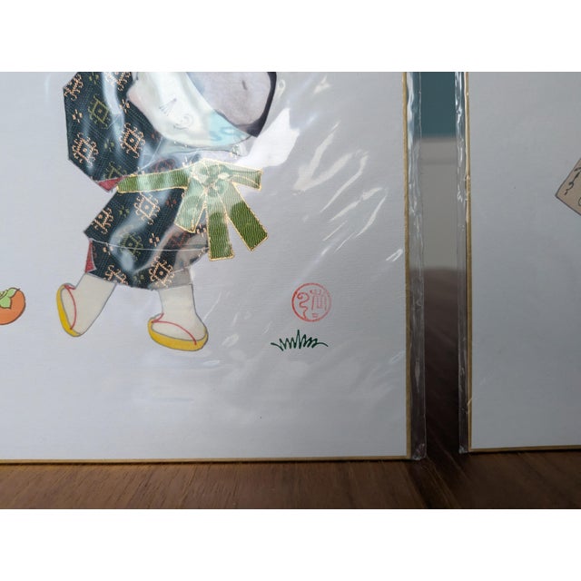 1970s Japanese Nishijin Silk Oshie Fabric Collage Shikishi Art Boards - Pair For Sale In Atlanta - Image 6 of 11