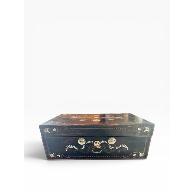 Restored Ebony Mother of Pearl Inlay Writing Box Circa 1900 For Sale - Image 10 of 14