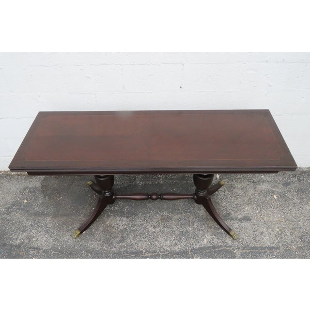 Early 20th Century Early 1900s Carved Inlay Long Console Library Dining Extension Table For Sale - Image 5 of 12