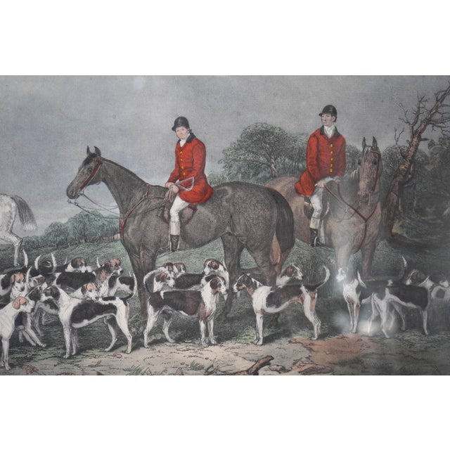 1900 - 1909 Vintage Framed Engraving Print of Horses & Dogs Hunt Scene For Sale - Image 5 of 12