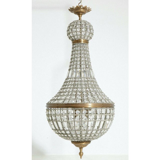 Hollywood Regency Crystal Tear Drop Chandelier With Bronze Fittings For Sale - Image 4 of 12
