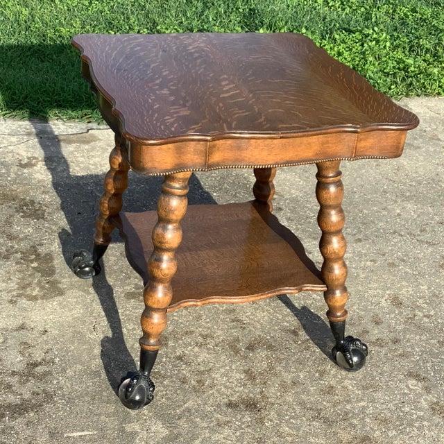 Antique Oak Claw and Ball Foot Parlor Table For Sale - Image 6 of 12