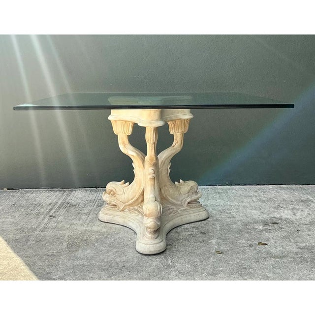 Vintage Plaster Dolphin Base Glass Dining Table For Sale - Image 9 of 12