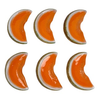 Mid-Century Italian Hand-Painted Majolica Melon Slice Serving Plates, 1960s, Set of 6 For Sale