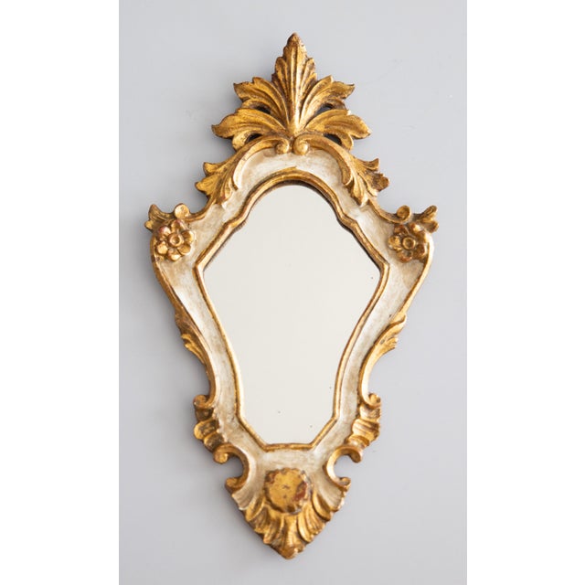 Gold Mid-Century Italian Florentine Rococo Style Giltwood & White Painted Mirror For Sale - Image 8 of 8