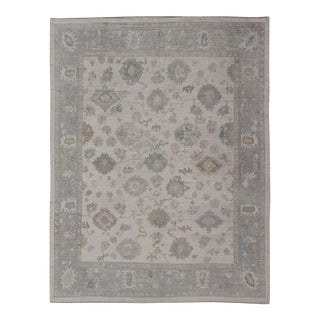 Modern Turkish Oushak Rug With Neutral Color Palette and All-Over Floral Design 14'6"x18'9" For Sale