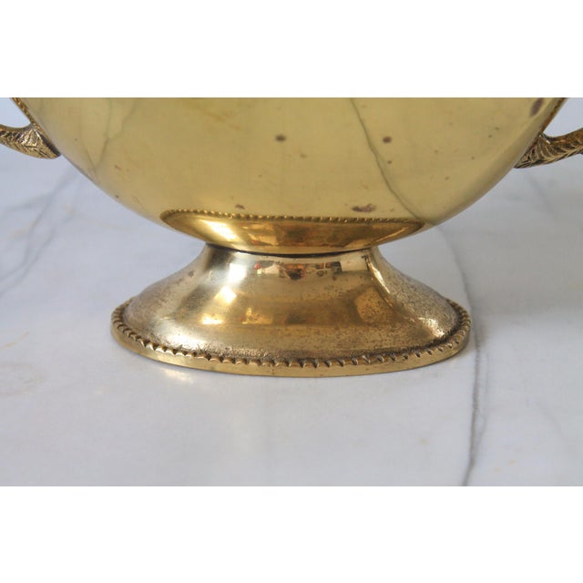 Metal Vintage Oval Brass Pedestal Bowl W/ Ornate Handles For Sale - Image 7 of 12