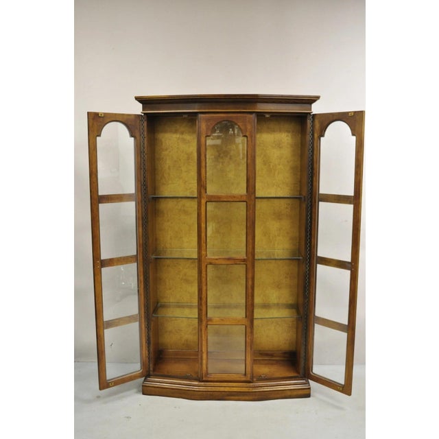 Vintage Hollywood Regency Fruitwood Arched 2 Door Glass 75" Curio China Cabinet For Sale - Image 9 of 12