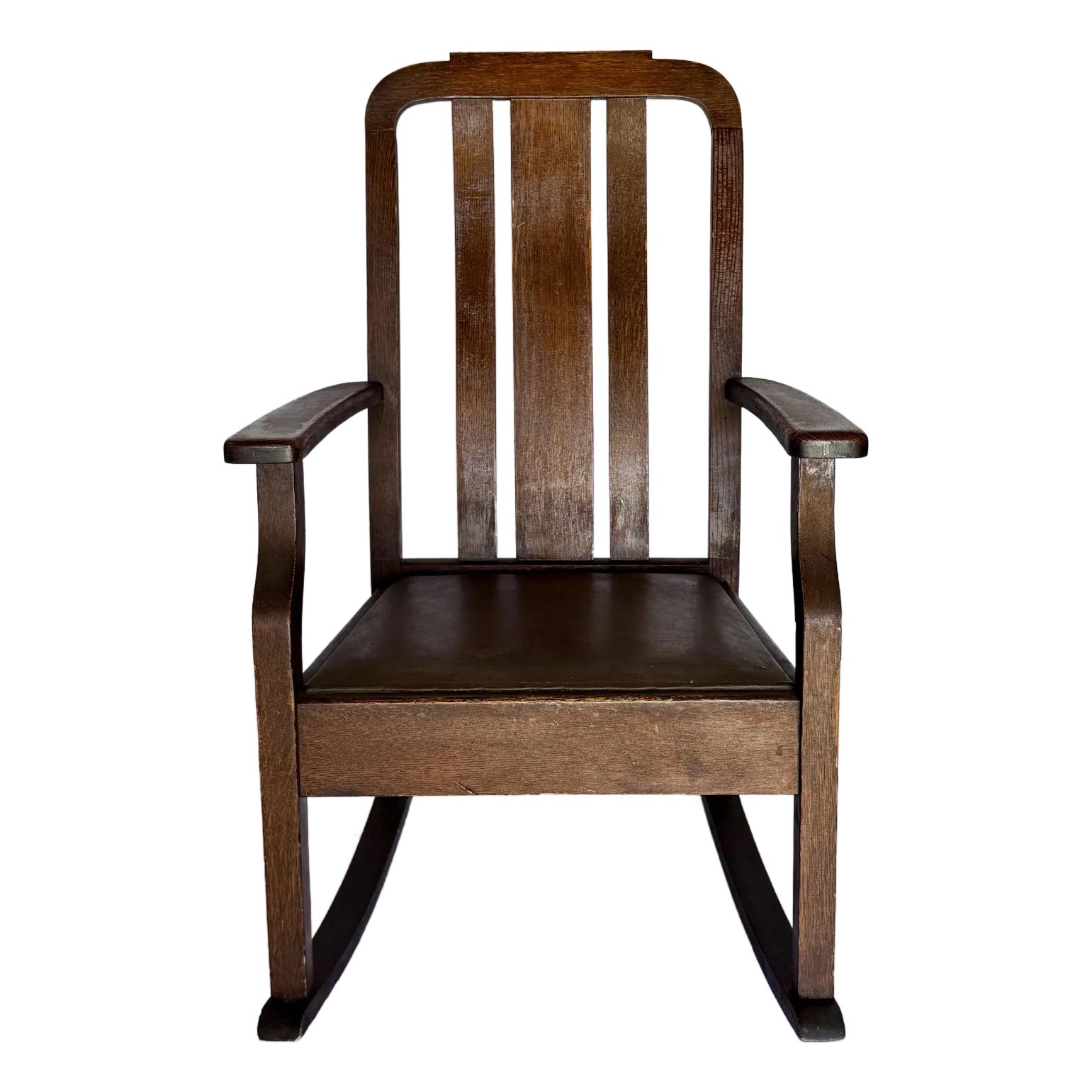 1900s Antique Mission Rocker With Leather Seat | Chairish